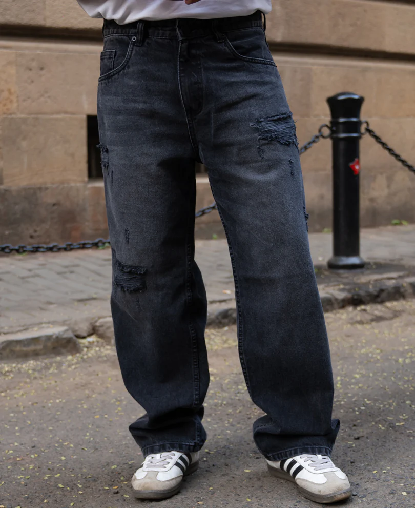 Charcoal Distressed Baggy Jeans - Image 2