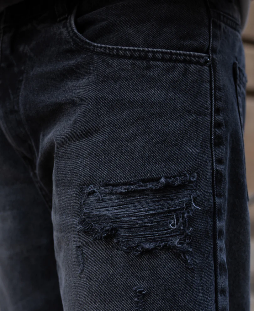 Charcoal Distressed Baggy Jeans - Image 5