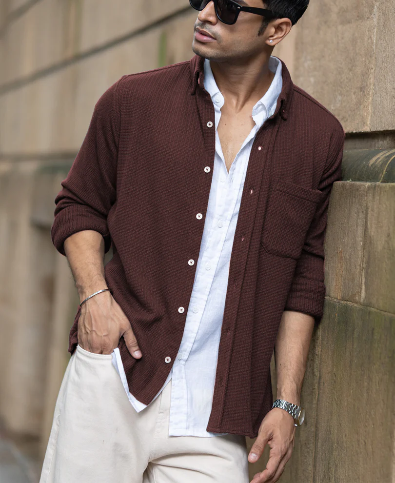 Coffee Structured Knit Shirt - Image 2