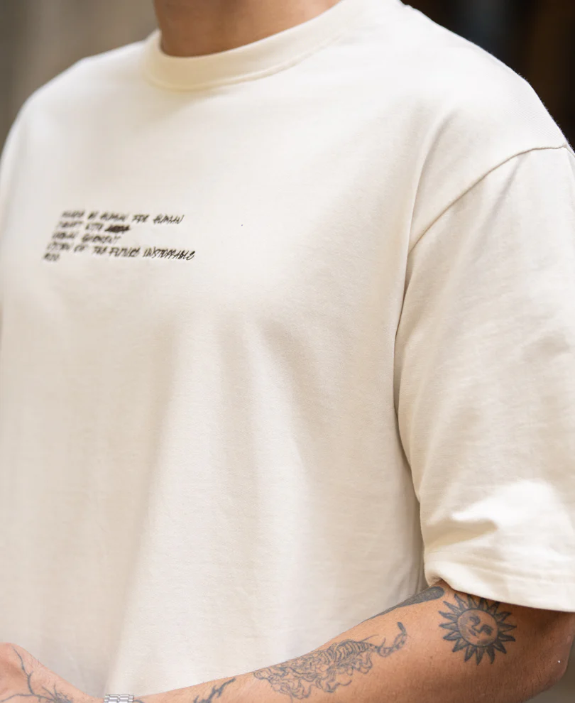Cream Contrast Crochet Patch T-Shirt 100% Cotton - Image 5