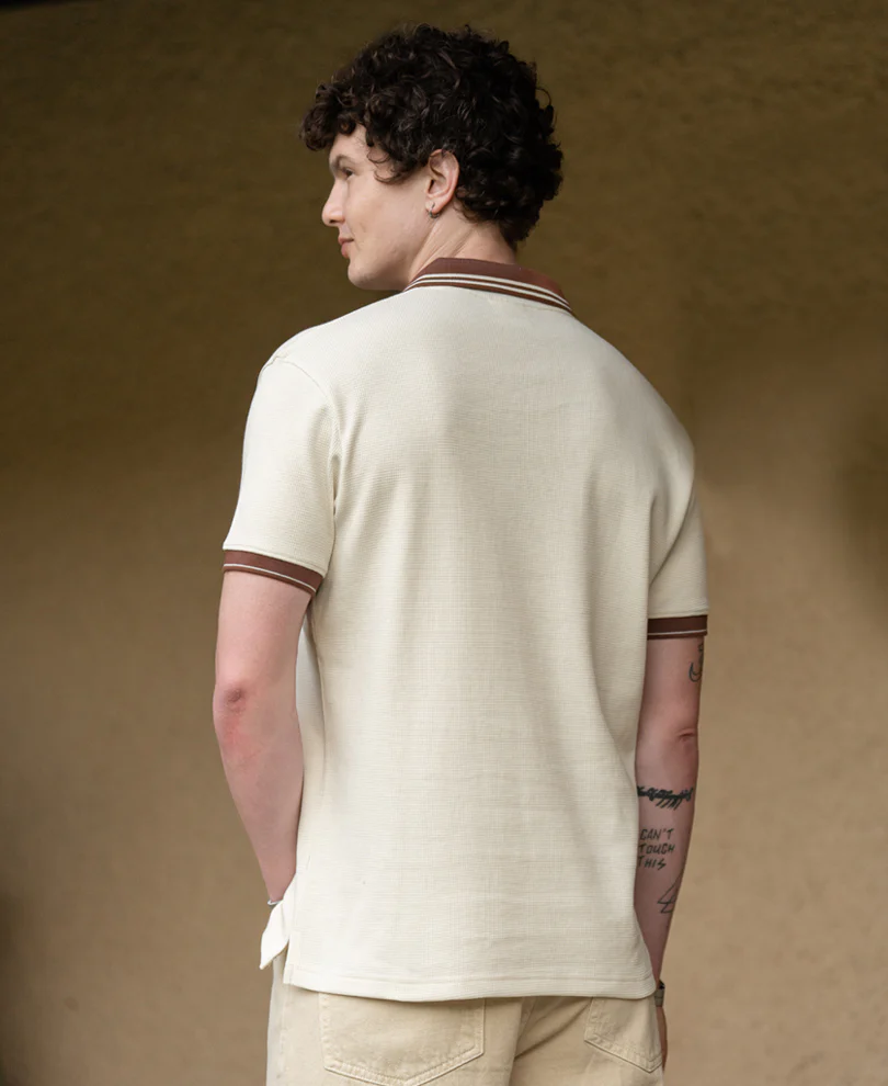Cream Contrast Embroidery T-Shirt 100% Cotton - Image 6
