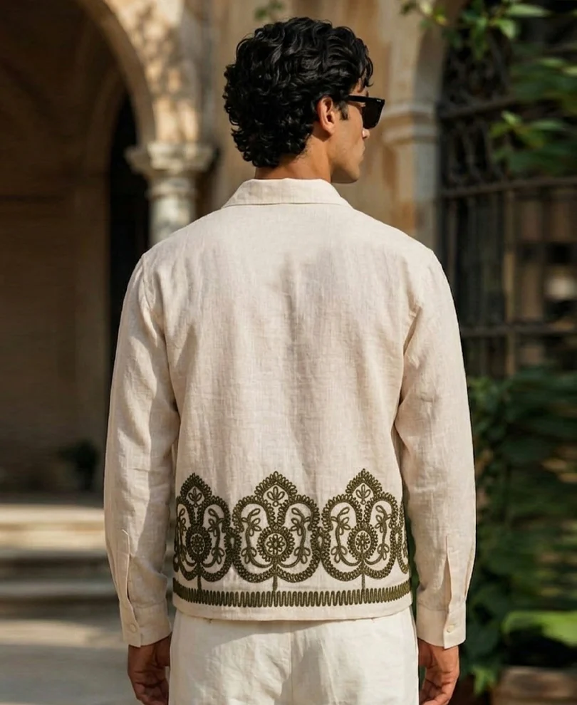 Cream Embroidered Kurta Shirt - Image 5