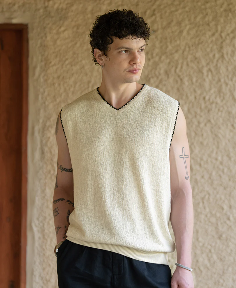 Cream Knit Structured Vest 100% Cotton