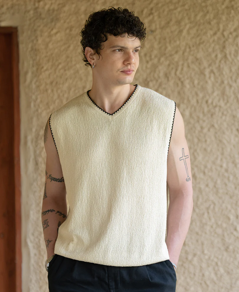 Cream Knit Structured Vest 100% Cotton - Image 2