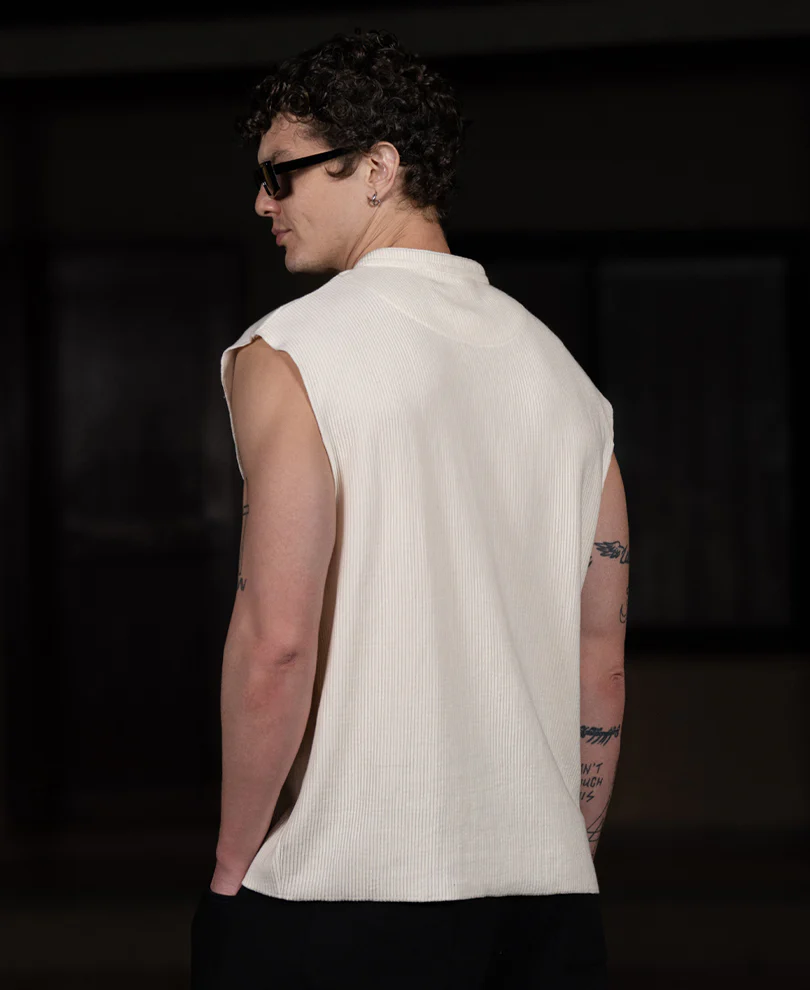Cream Knitted Henley Vest - Image 5