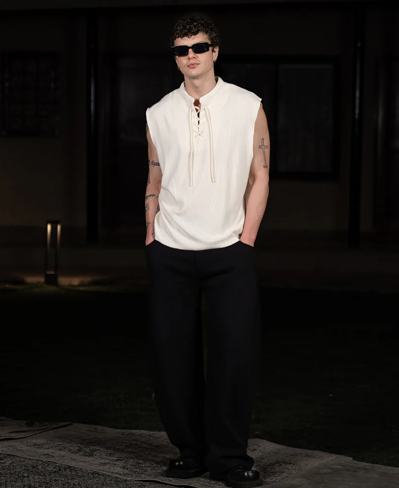 Cream Knitted Henley Vest - Image 6