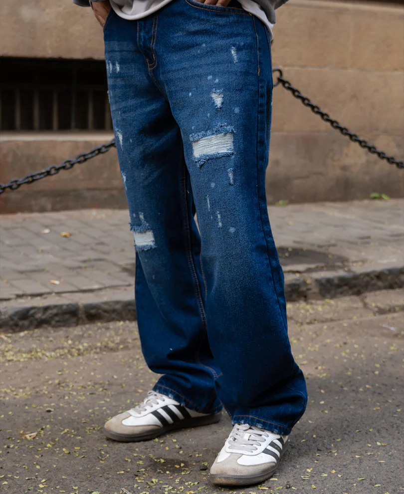 Dark Blue Distressed Baggy Fit Jeans - Image 3