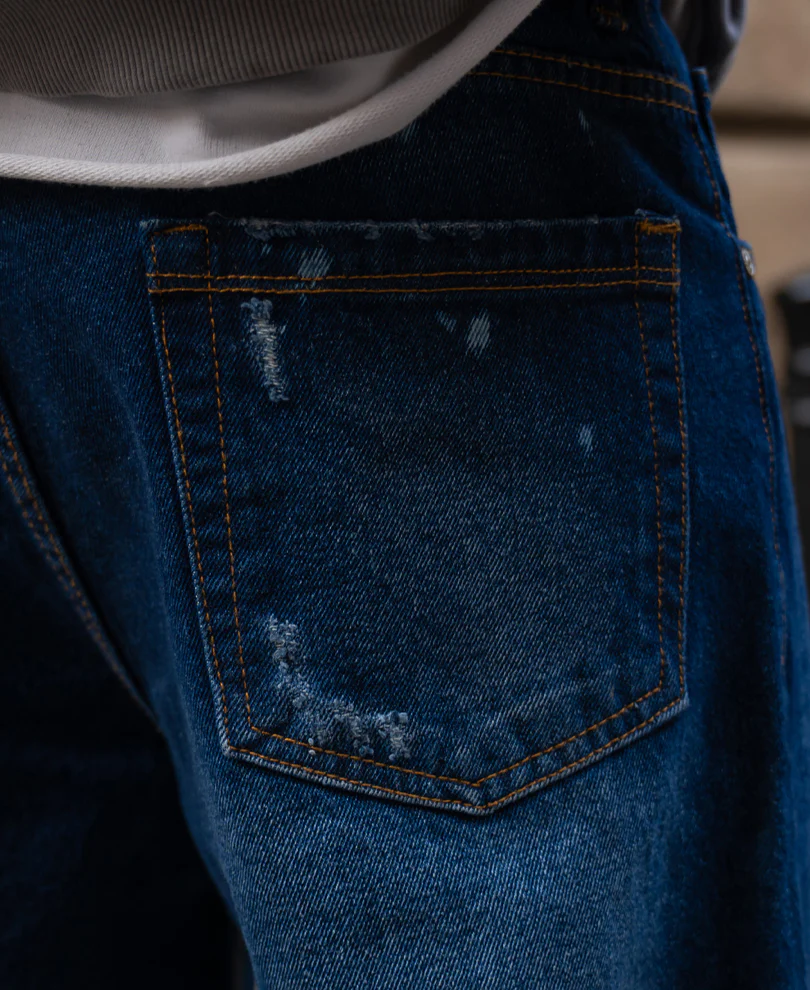 Dark Blue Distressed Baggy Fit Jeans - Image 6