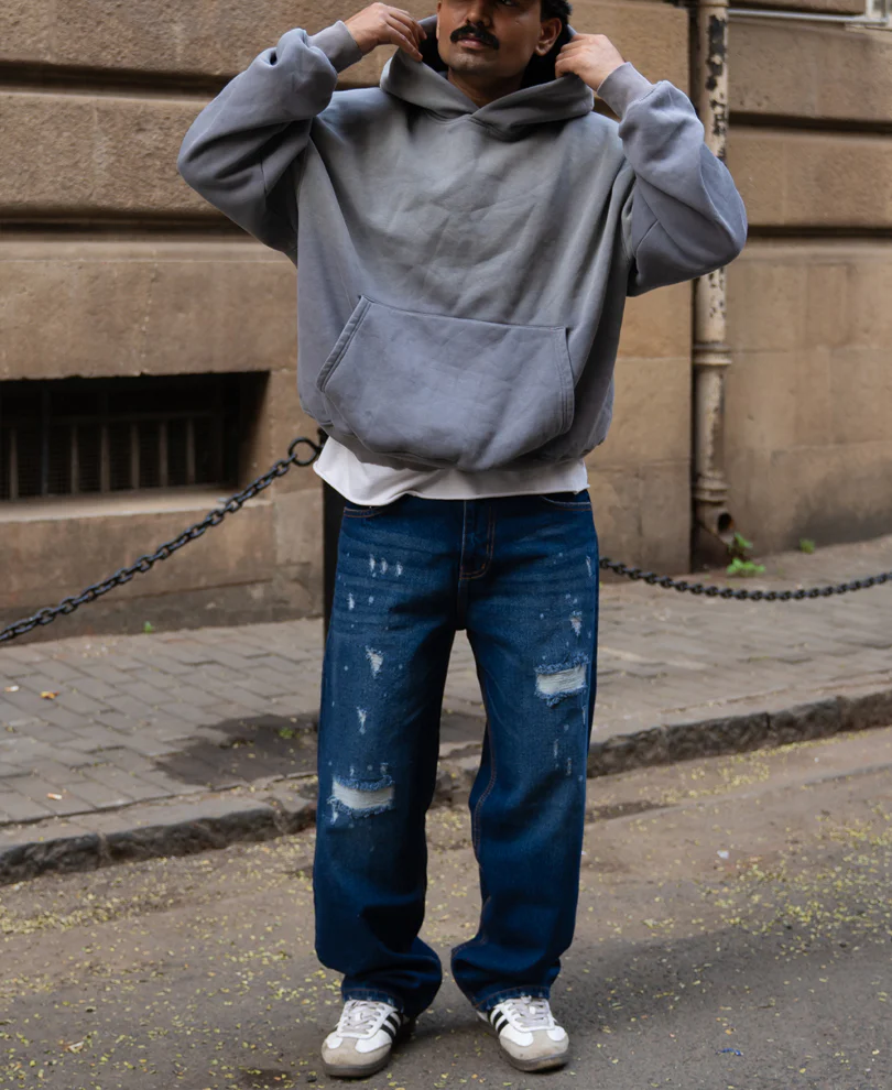 Dark Blue Distressed Baggy Fit Jeans - Image 7