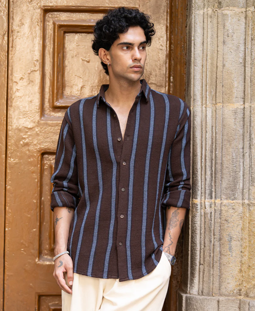 Dark Brown Structured Stripe Shirt - Image 2