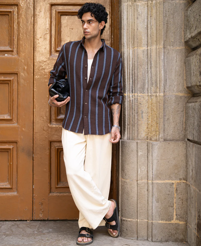 Dark Brown Structured Stripe Shirt - Image 6