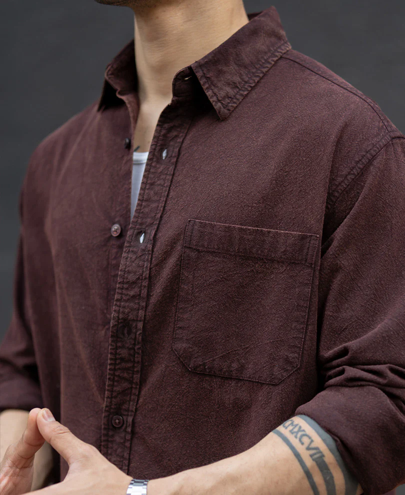 Dark Brown Washed Structure Shirt 100% Cotton - Image 4