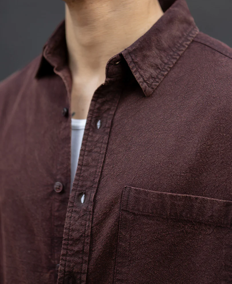 Dark Brown Washed Structure Shirt 100% Cotton - Image 5