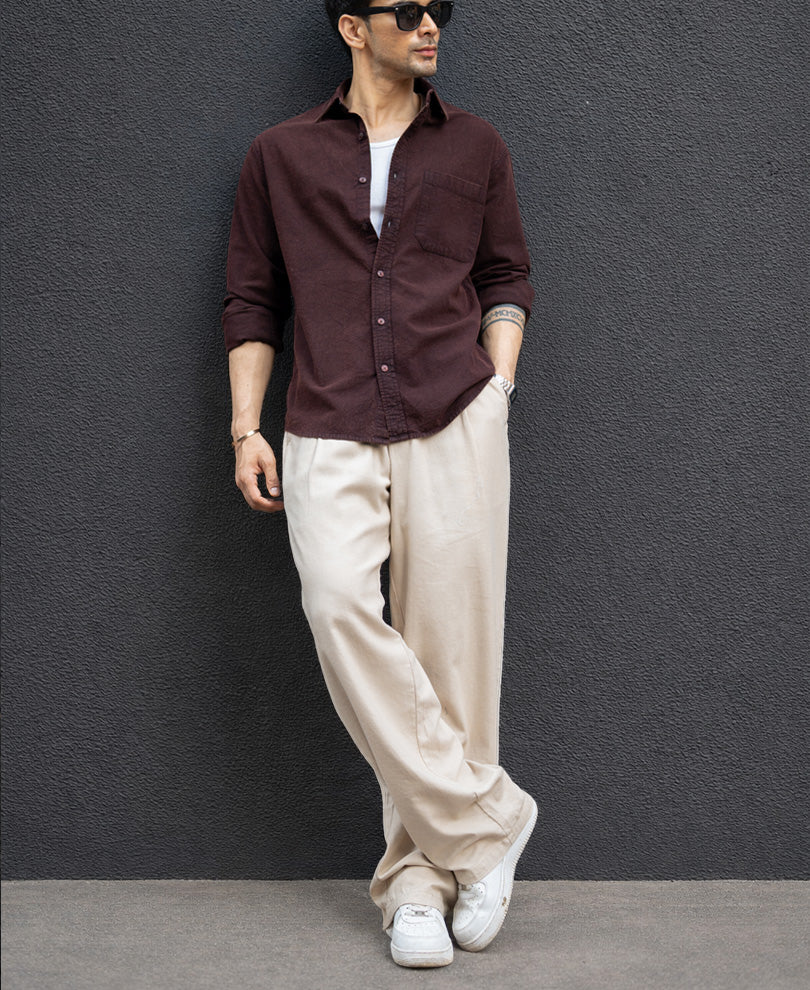 Dark Brown Washed Structure Shirt 100% Cotton - Image 7