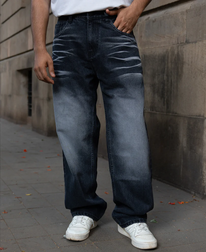 Dark Grey Washed Baggy Jeans - Image 2