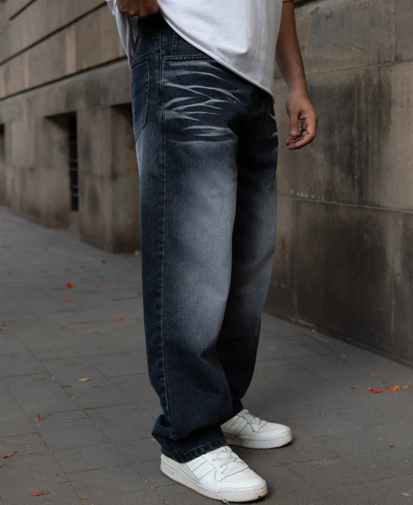 Dark Grey Washed Baggy Jeans - Image 3