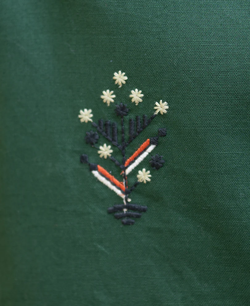 Dark Olive Embroidered Shirt 100% Cotton - Image 4