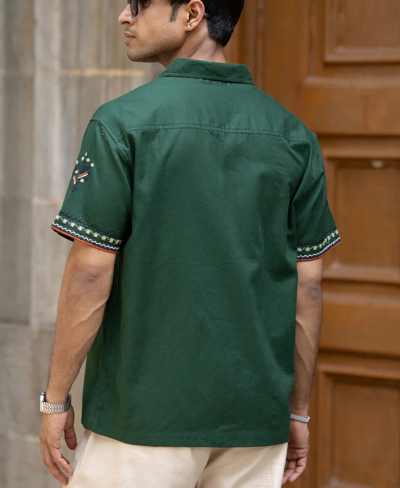 Dark Olive Embroidered Shirt 100% Cotton - Image 5