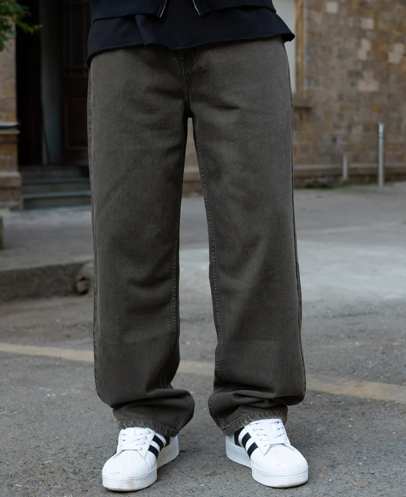 Dark Olive Washed Baggy Jeans