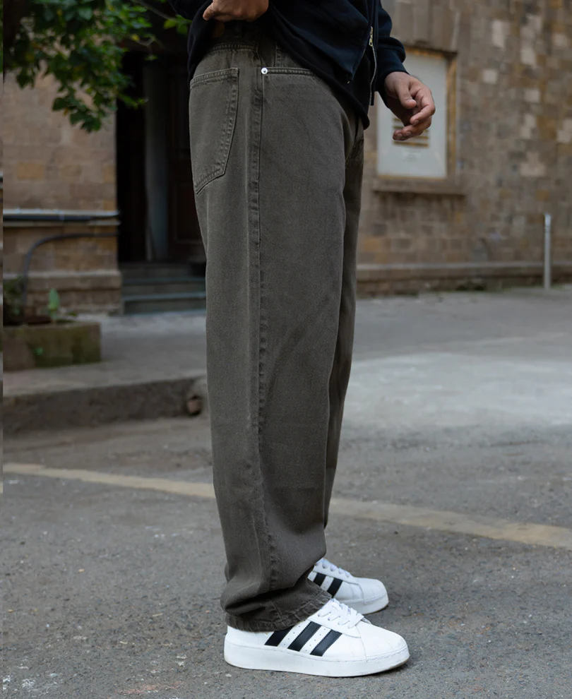 Dark Olive Washed Baggy Jeans - Image 3