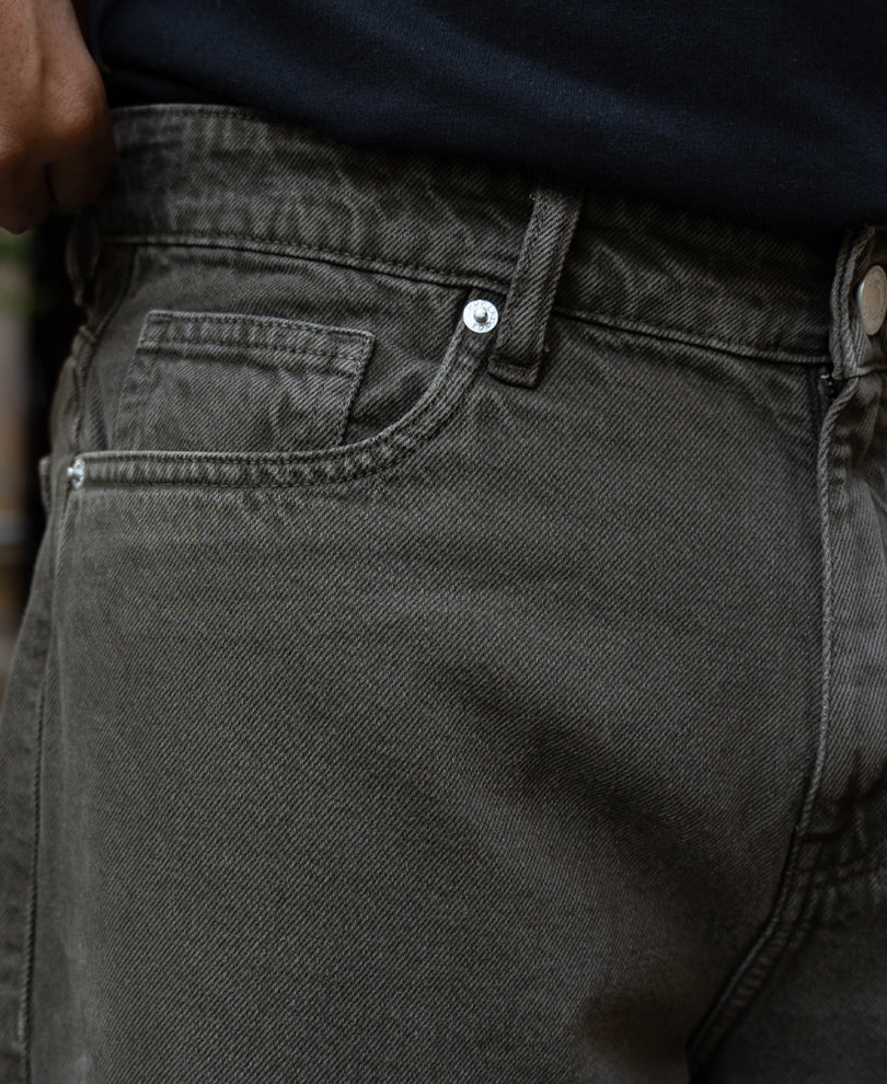 Dark Olive Washed Baggy Jeans - Image 5