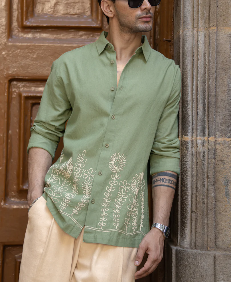 Green Embroidered Lightweight Shirt - Image 3