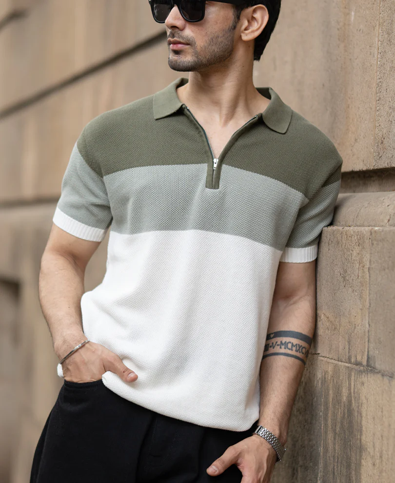 Green Knit Stripe T-Shirt 100% Cotton - Image 2