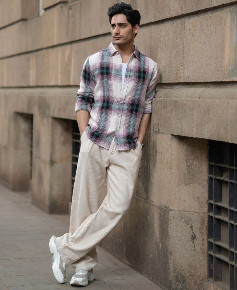 Green & Off-White Structured Checks Shirt - Image 7