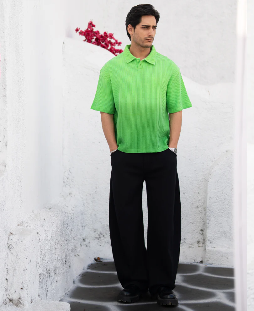 Green Ombre Structured Collar T-Shirt 100% Cotton - Image 5