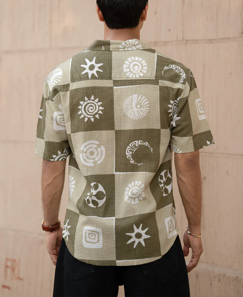 Green Structured Cuban Printed Shirt 100% Cotton - Image 6