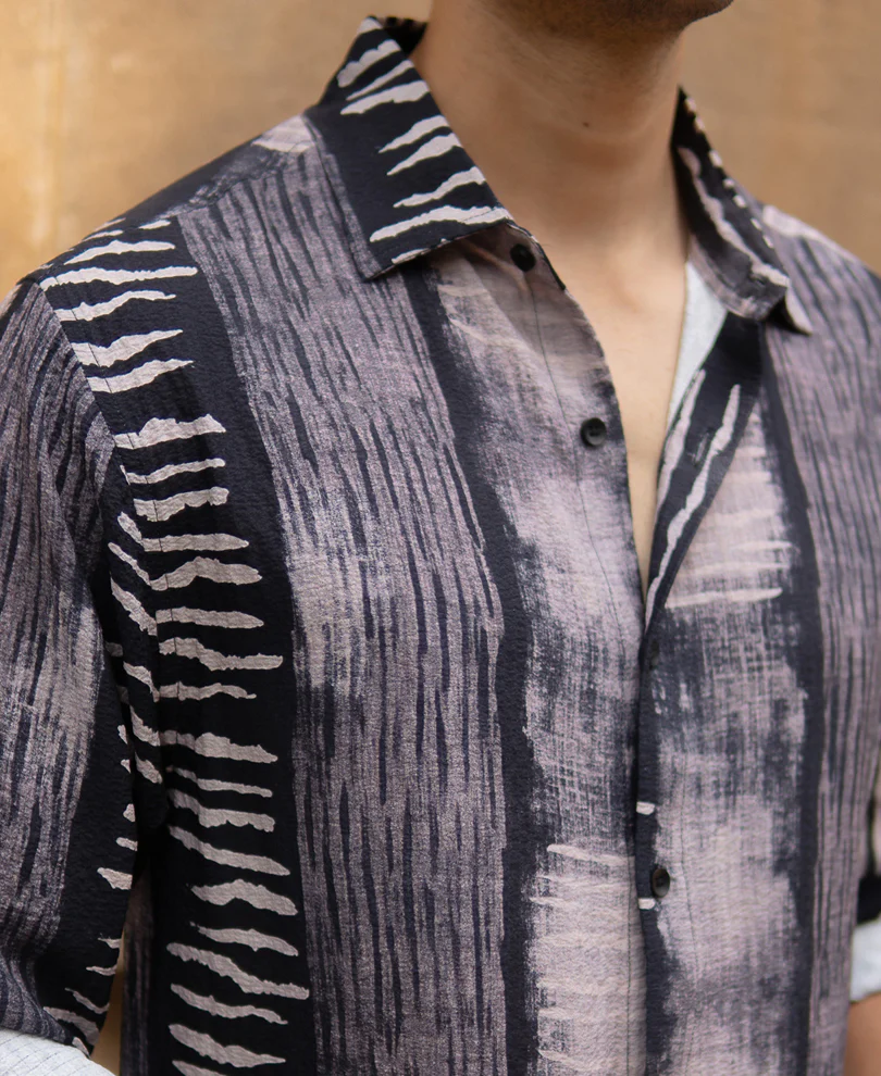 Grey Abstract Print Flowy Shirt - Image 4