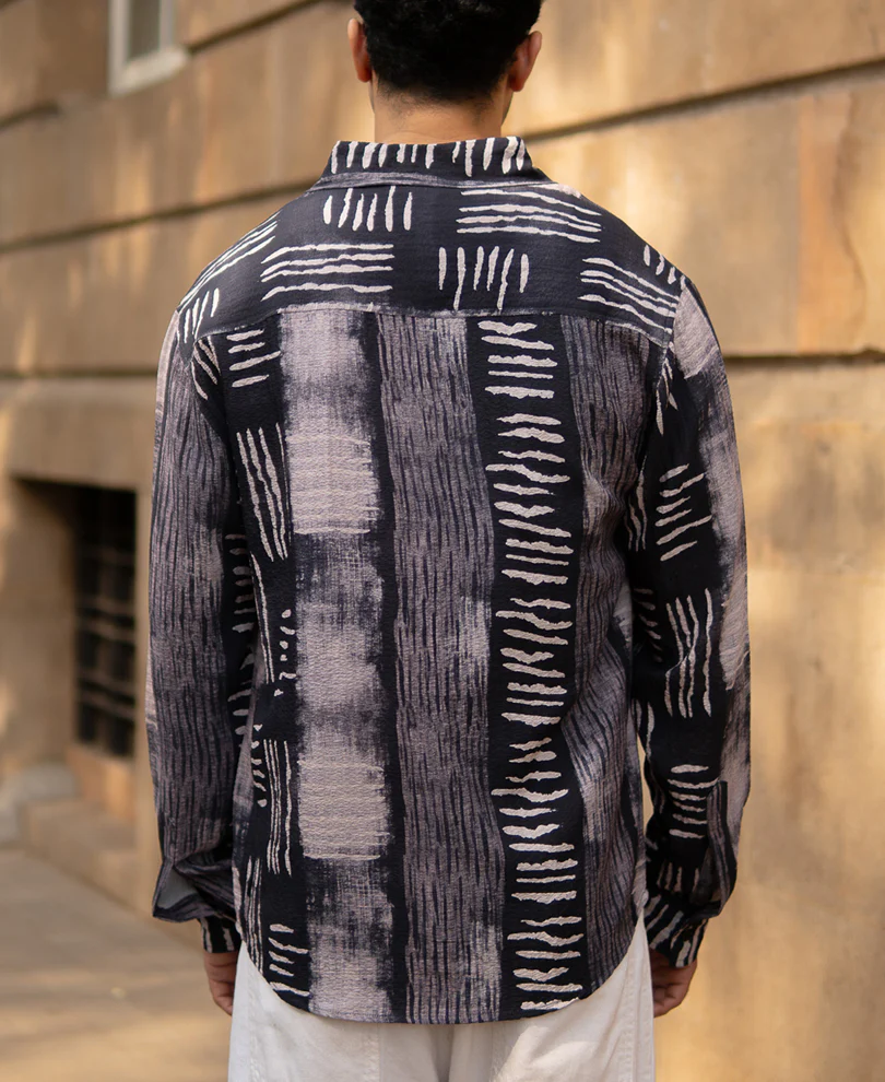 Grey Abstract Print Flowy Shirt - Image 5