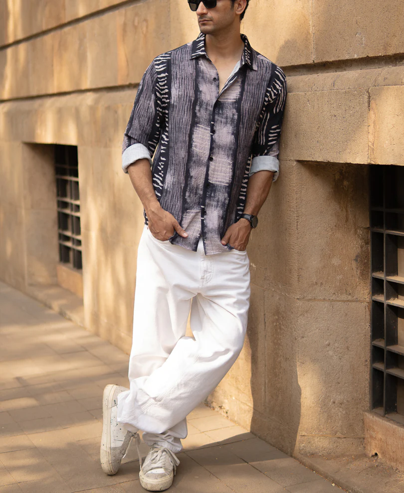 Grey Abstract Print Flowy Shirt - Image 6