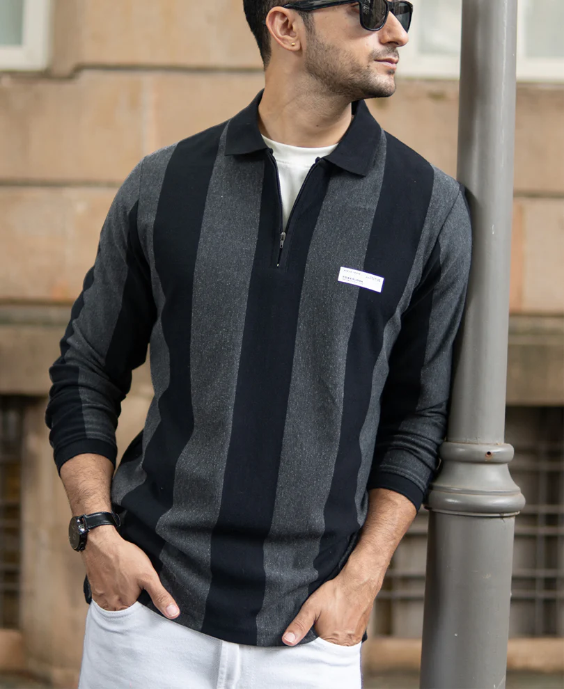 Grey And Black Stripe Lightweight T-Shirt - Image 2