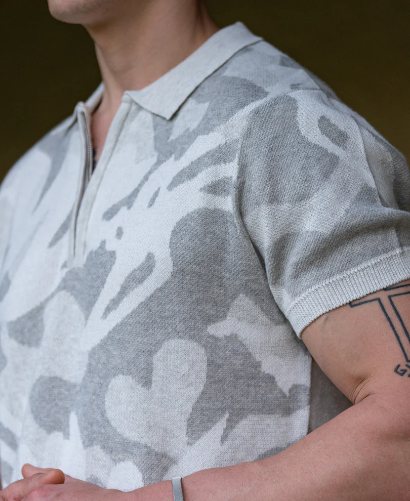Grey Jacquard Knit T-Shirt 100% Cotton - Image 3