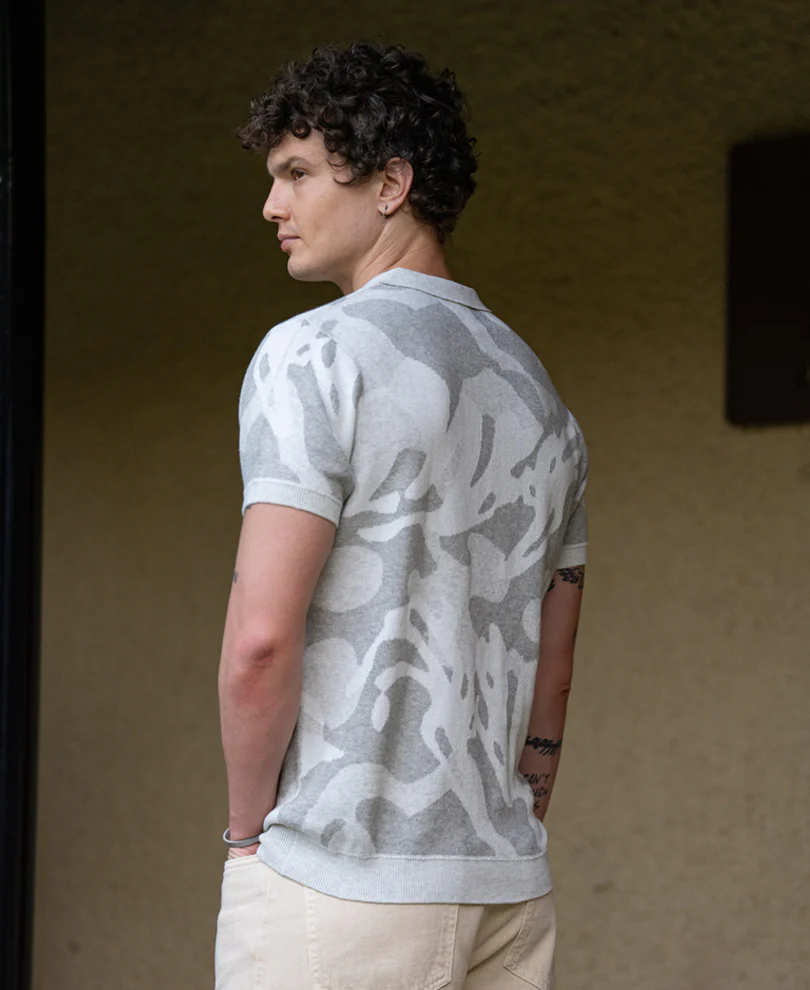 Grey Jacquard Knit T-Shirt 100% Cotton - Image 5