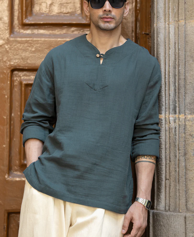 Grey Lightweight Kurta Shirt 100% Cotton - Image 2