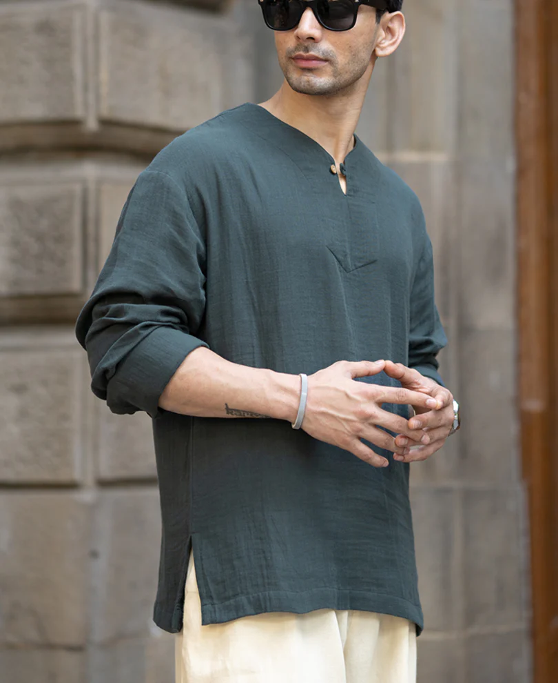 Grey Lightweight Kurta Shirt 100% Cotton - Image 3