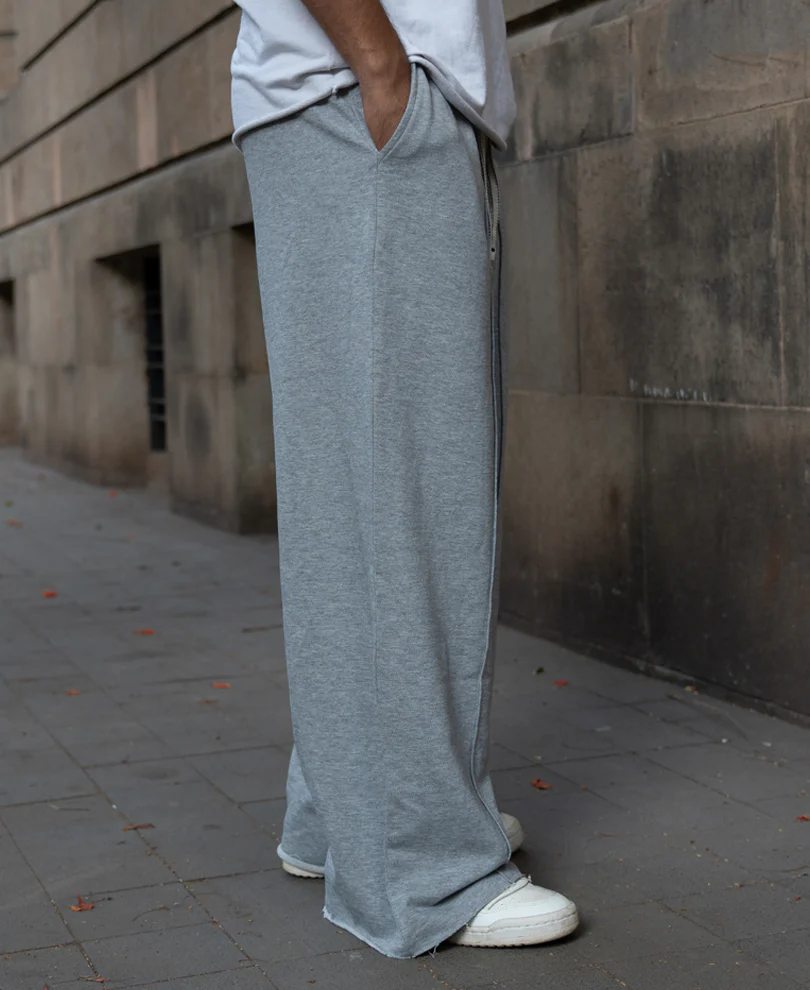 Grey Melange Baggy Trackpants - Image 3
