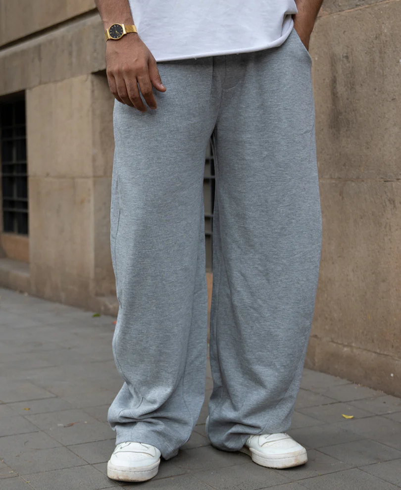 Grey Melange Barrel Fit Trackpants