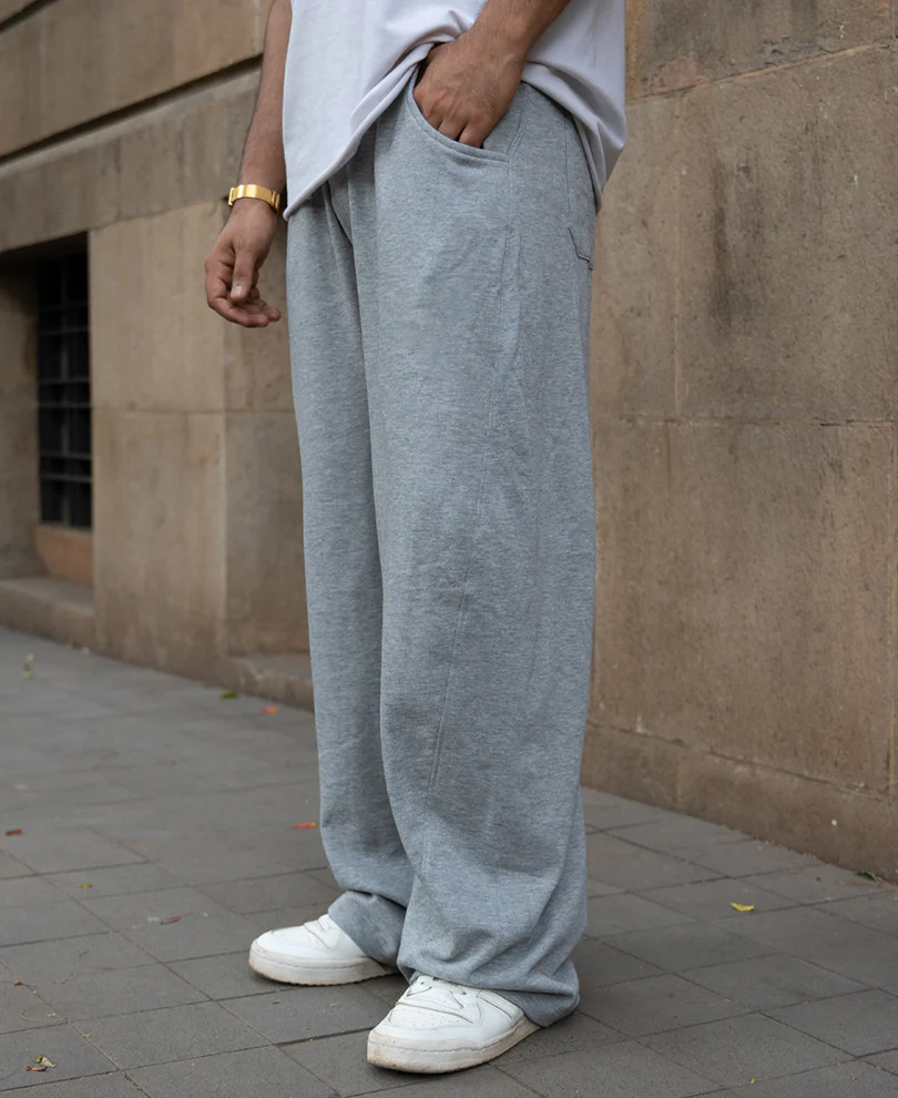 Grey Melange Barrel Fit Trackpants - Image 3