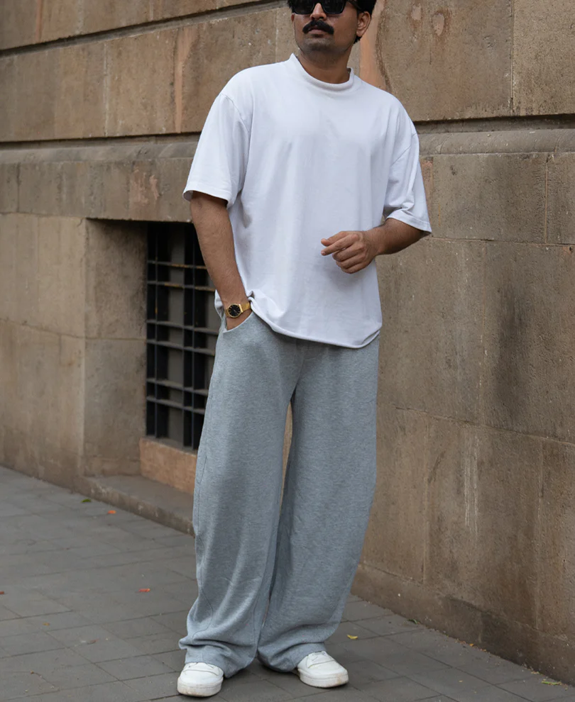 Grey Melange Barrel Fit Trackpants - Image 7