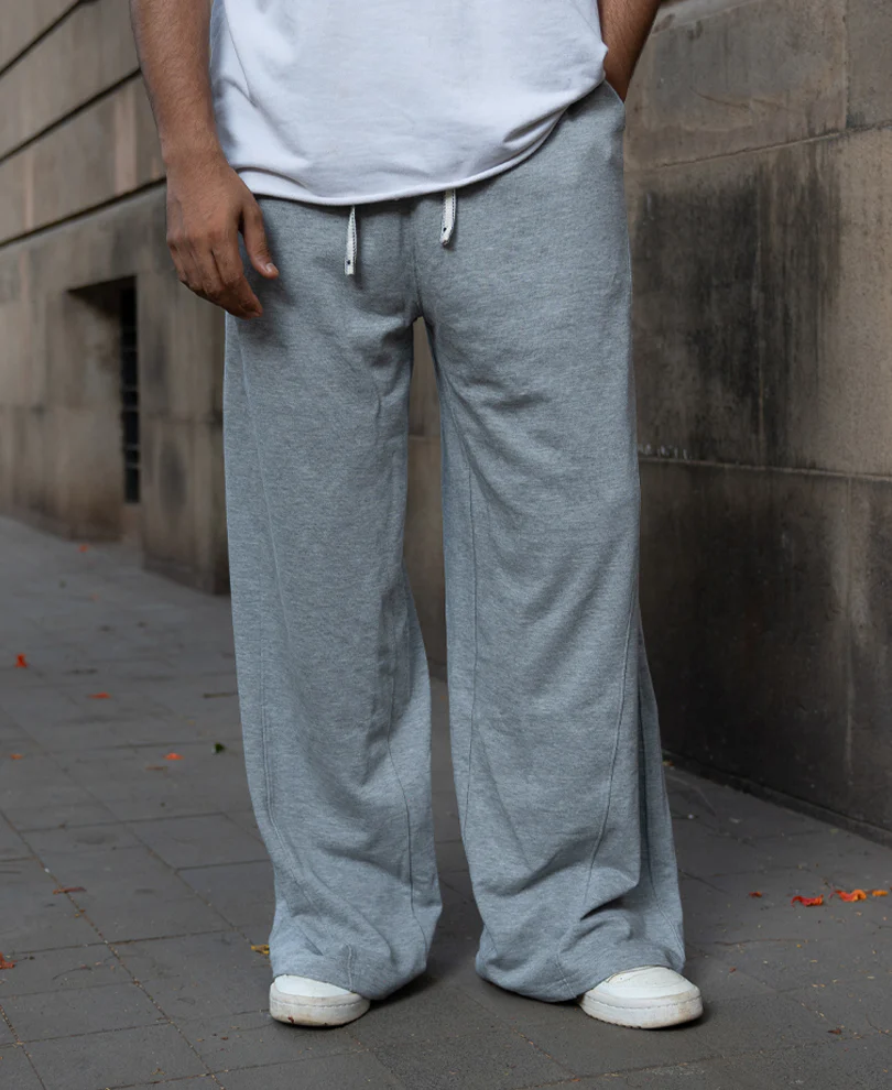 Grey Melange Twisted Seam Baggy Trackpants - Image 2