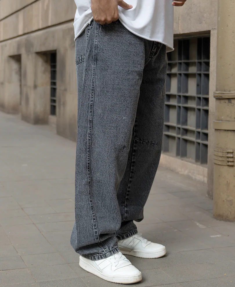 Charcoal Panelled Barrel Fit Jeans - Image 3
