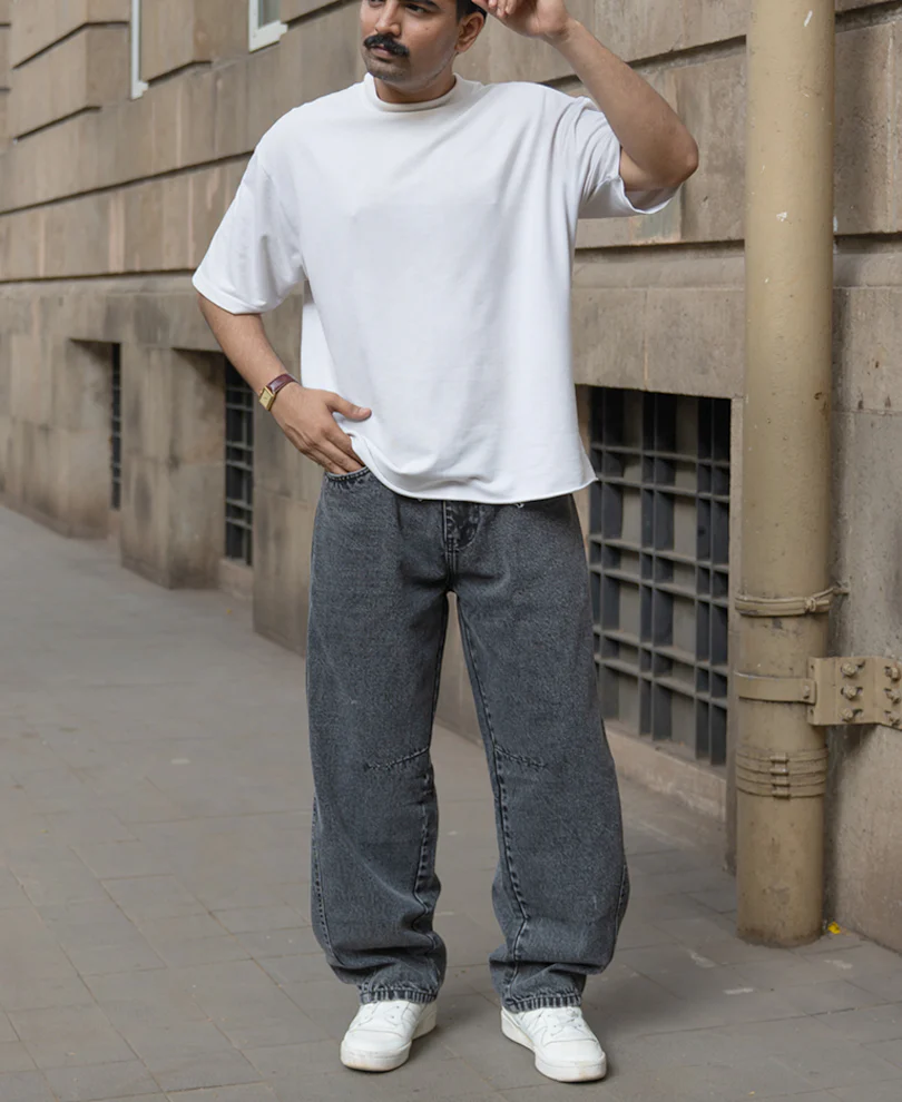 Charcoal Panelled Barrel Fit Jeans - Image 8