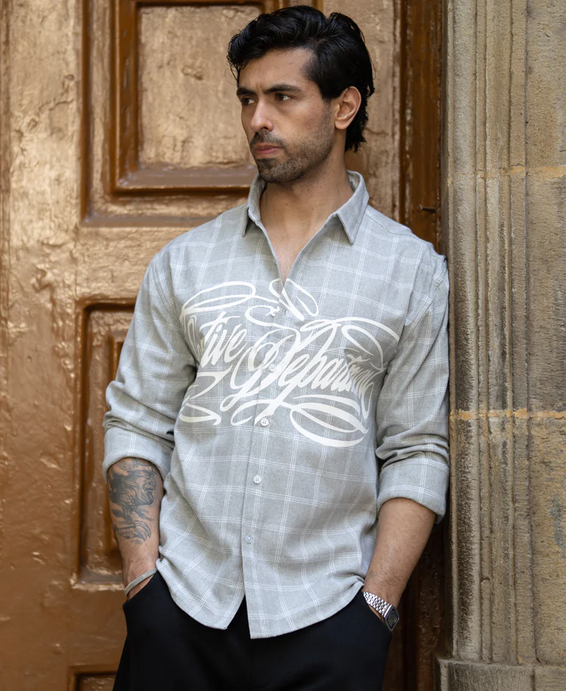 Grey Printed Checks Shirt