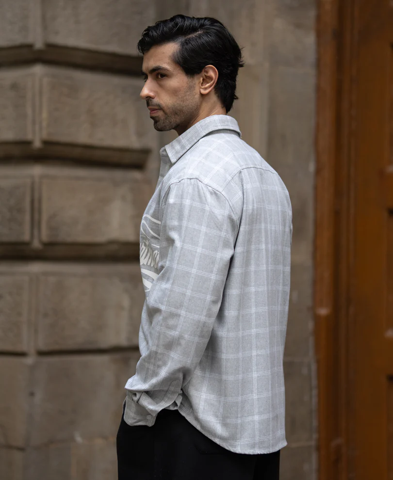 Grey Printed Checks Shirt - Image 6