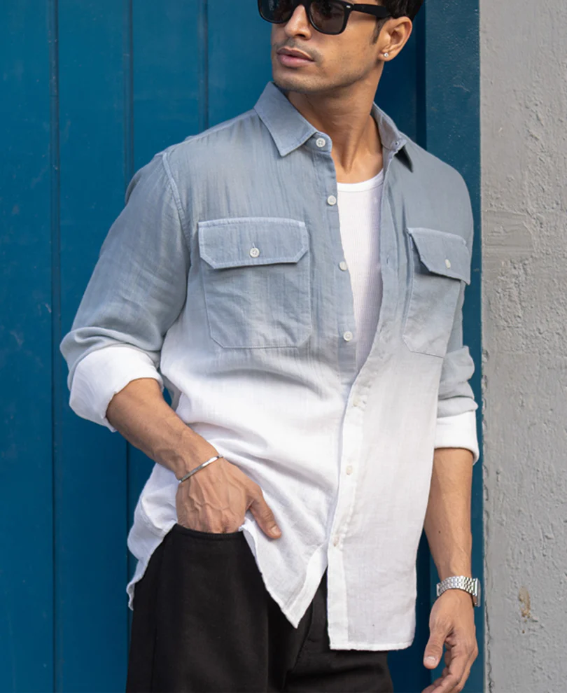 Grey Sky Double Pocket Ombre Shirt 100% Cotton - Image 3