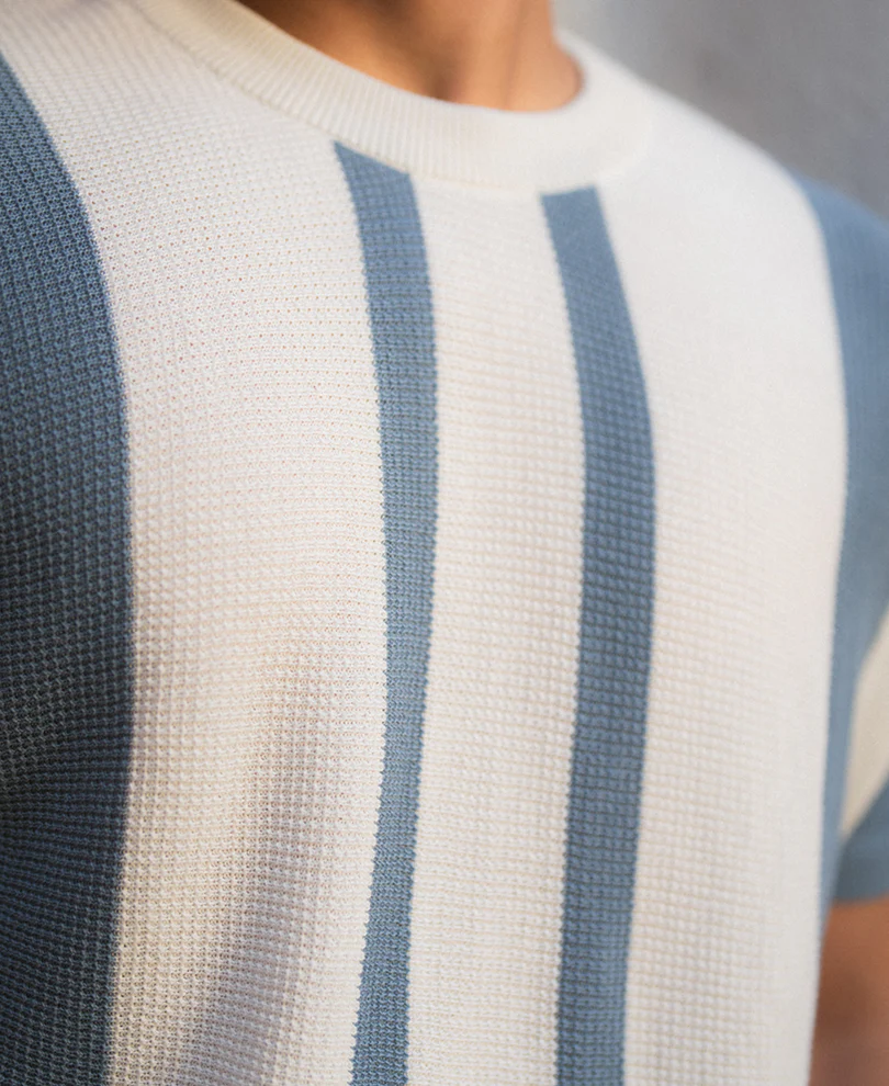 Grey Stripe Knit T-Shirt 100% Cotton - Image 3