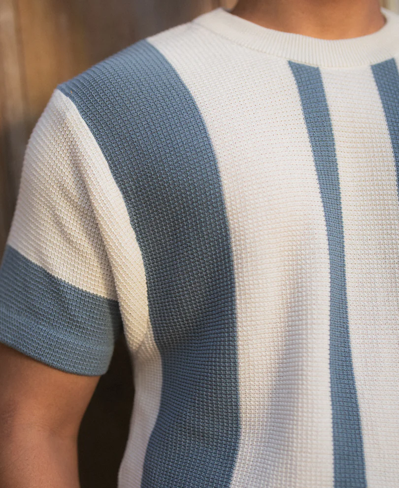 Grey Stripe Knit T-Shirt 100% Cotton - Image 4